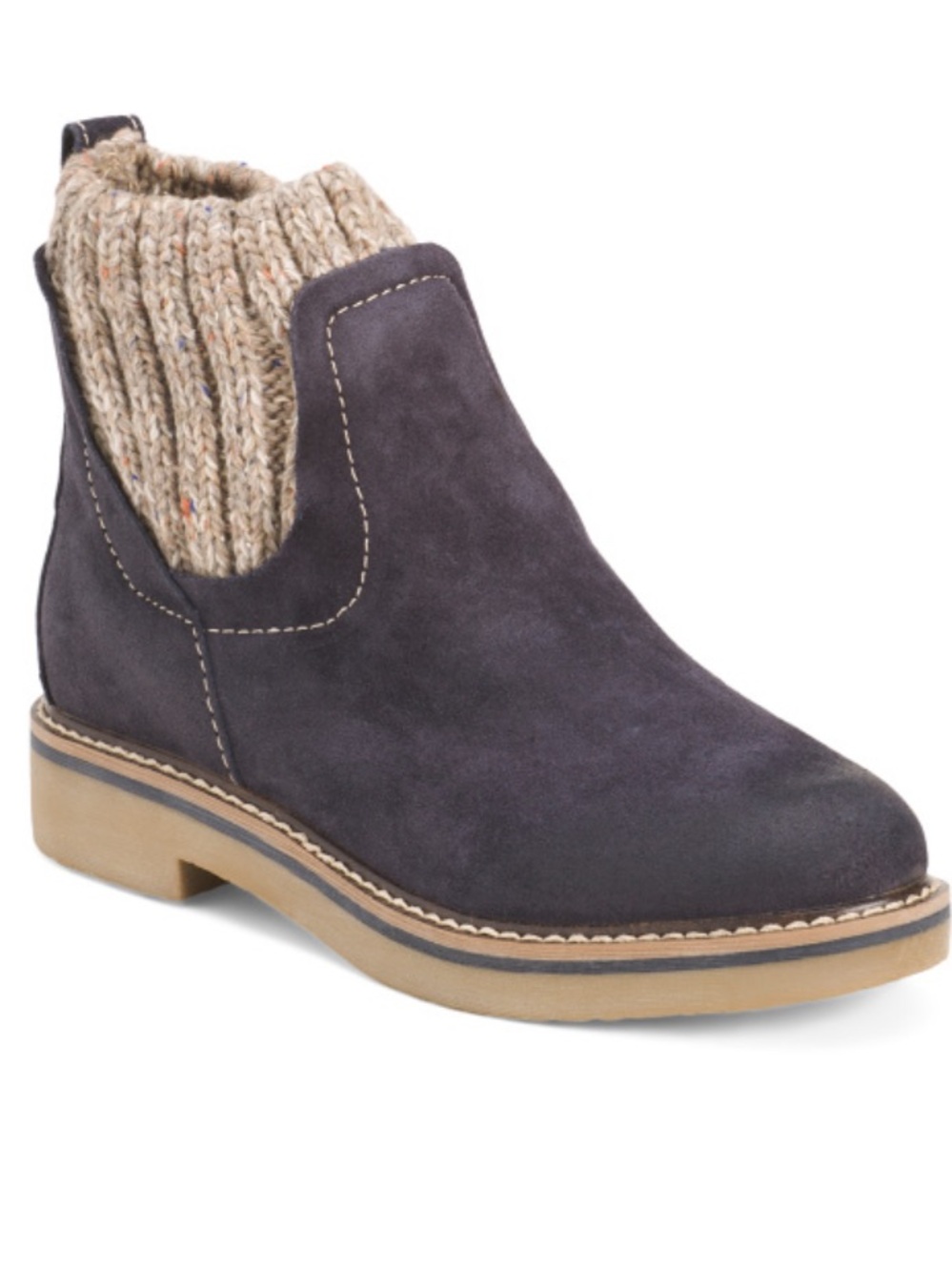 Comfortiva Suede Chelsea Bootie with Knit Collar - Gray